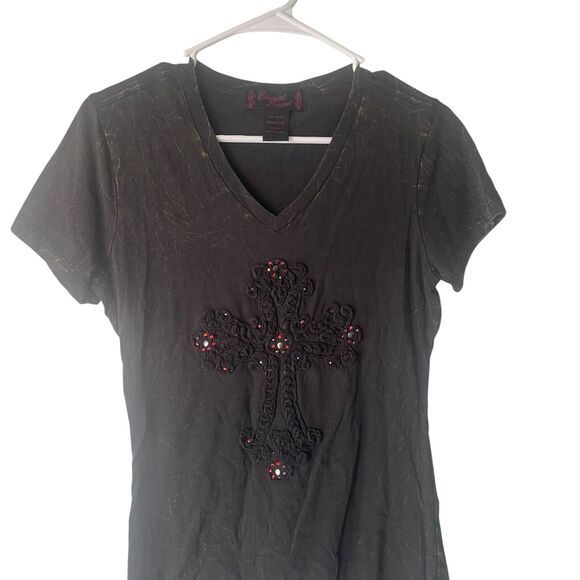Cowgirl‎ Legend Size Medium Rodeo Hustler Grunge Cross Bling Black T Shirt - Picture 1 of 8